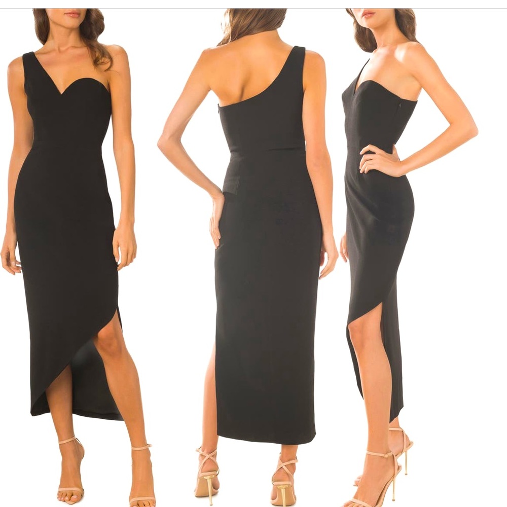 Dress the Population - Magnolia One Shoulder Asymmetric Body Con Midi Dress